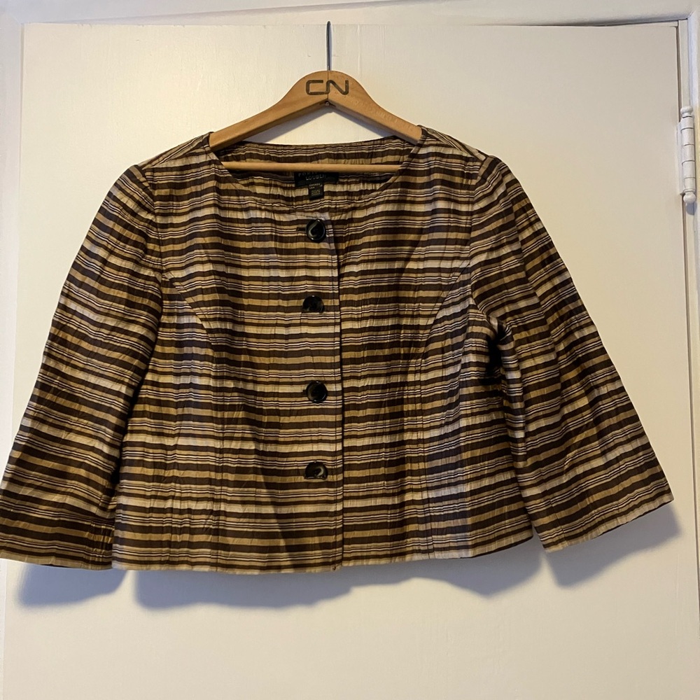 Vintage Women’s Gold Brown Striped Boléro Jacket 88% Linen - Made in Canada